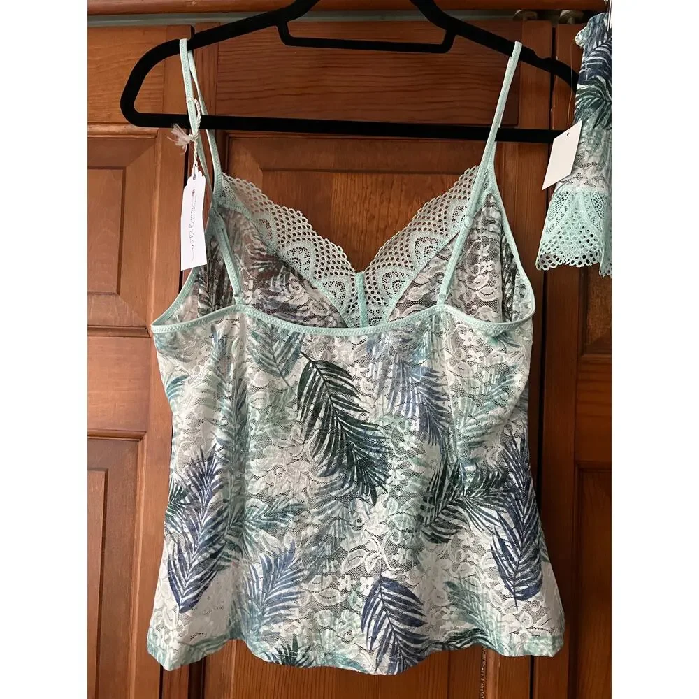 NWT In Bloom by Jonquil Women's Lace Cami & Shorts Pajama Set Aqua Palm Size XL